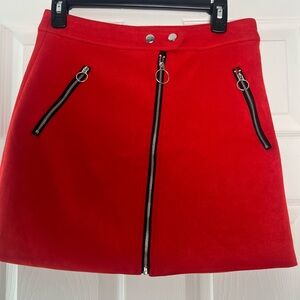 Forever 21 suede Red A-Line Skirt with Zipper Accents